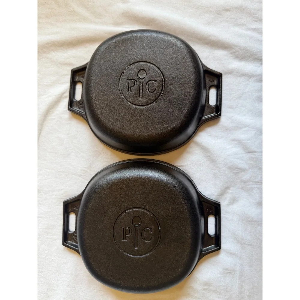 Pampered Chef Cast Iron Mini Skillet Set of 2 Round Dual Handle Pans 5.5 inch